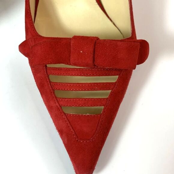 Creazione Taccetti Italian Red Suede Bow Detail Pointed Toe Heels Size 38.5/8US - Picture 9 of 15